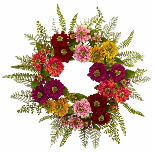 Nearly Natural 4582 Mixed Flower Wreath Perspective: front