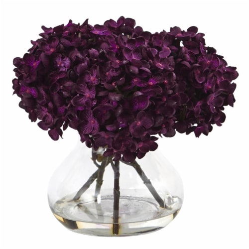 Nearly Natural 1439-PP Hydrangea with Vase Silk Flower Arrangement Perspective: front