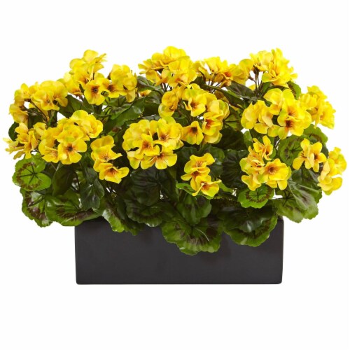 Nearly Natural 6949-YL Geranium in Rectangular Planter UV Resistant, Yellow Perspective: front