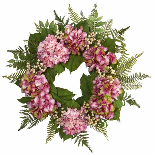 Nearly Natural 4229 24 in. Artificial Hydrangea Berry Wreath Perspective: front