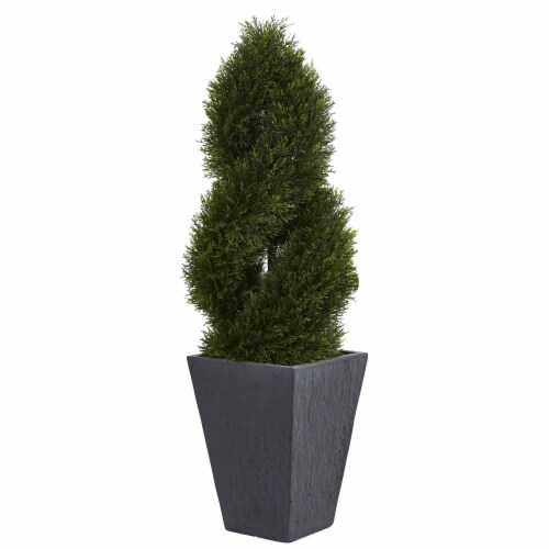 Nearly Natural 5703 4 ft. Cypress Double Spiral Topiary Artificial Tree in Slate Planter UV R Perspective: front