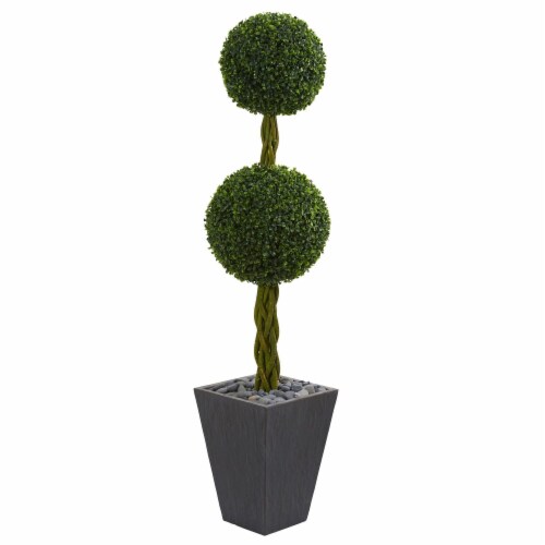 Nearly Natural 5726 5 ft. Double Ball Boxwood Topiary Artificial Tree in Slate Planter UV Res Perspective: front