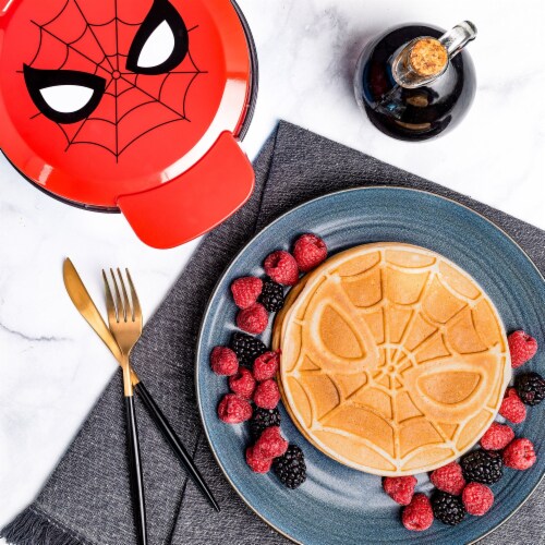 Uncanny Brands Marvel Spider-Man Waffle Maker -Spidey's Mask on Your Waffles- Waffle Iron Perspective: front