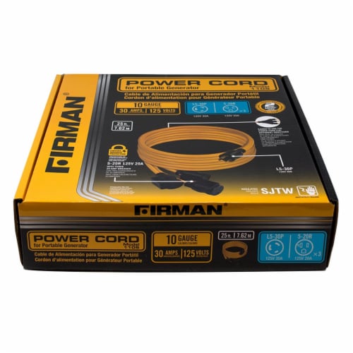 Snow Joe & Sun Joe FG1105 25 ft. 10AWG Firman Generator Power Cord, L5-30P to 3x5-20R - Yello Perspective: front
