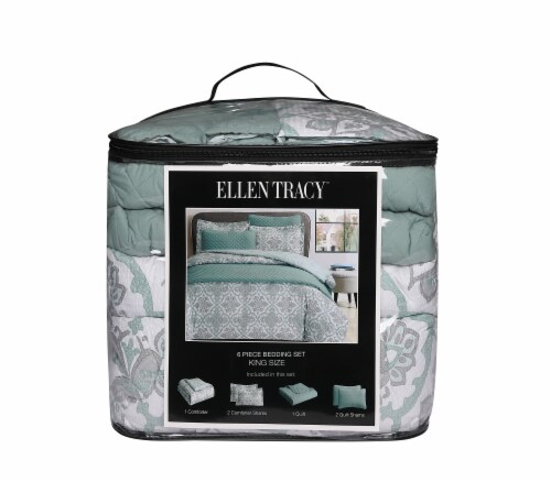 Ellen Tracy Medallion Comforter Quilt Set - Green Perspective: front