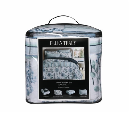 Ellen Tracy Delphi 6pc Comforter Quilt Set - Blue Perspective: front