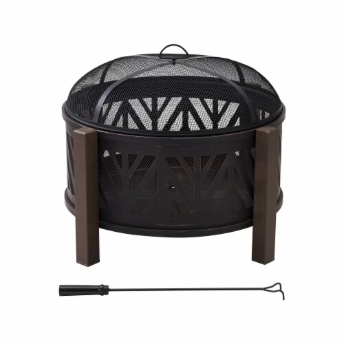 Sunjoy Round Chevron Wood Burning Fire Pit with Poker Perspective: front