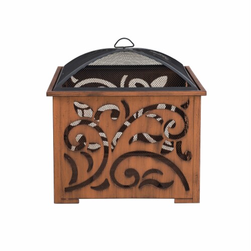 Sunjoy Square Wood Burning Fire Pit with Poker - Copper Perspective: front