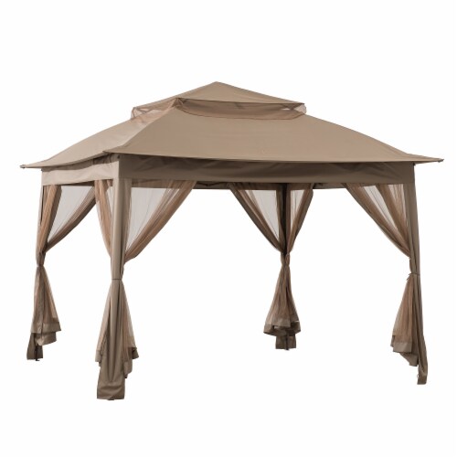 Sunjoy Pop Up Portable Khaki Steel Gazebo Perspective: front