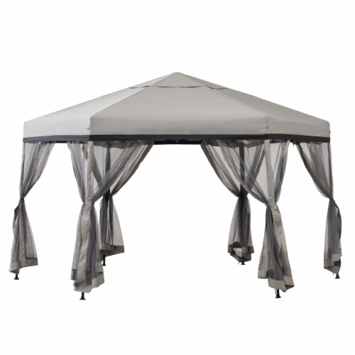 Sunjoy Two-Tone Hexagonal Steel Portable Pop-Up Gazebo - Gray & Black Perspective: front