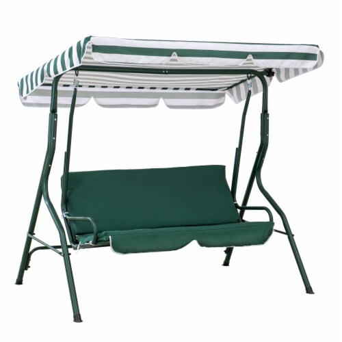 Sunjoy Green & White 3 Seat Swing with Canopy Perspective: front