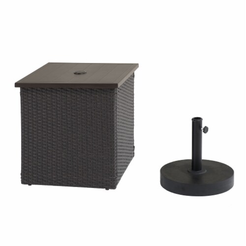 Sunjoy Brown Combination Umbrella Stand & Side Table Perspective: front
