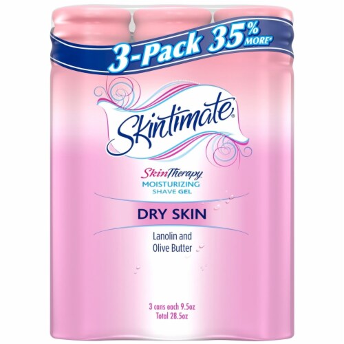 Skintimate Moisturizing Shave Gel, Lanolin and Olive Butter (9.5 Ounce, 3 Pack) Perspective: front