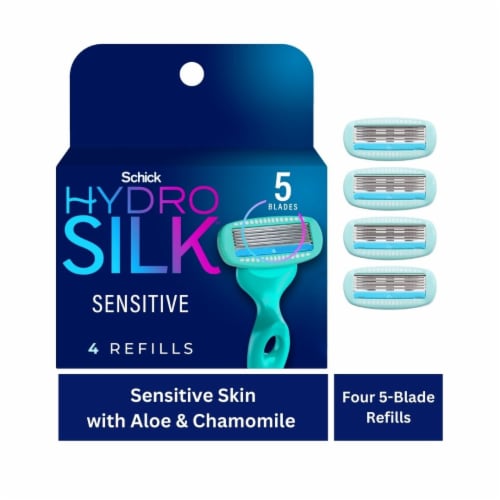 Schick Hydro Silk 5-Blade Razor Refills for Women Sensitive Skin Hypoallergenic Serum with Aloe Perspective: front