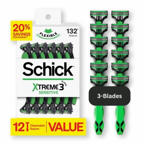 Schick Xtreme3 Disposable Razors for Men Sensitive Skin Protects Skin from Irritation Perspective: front