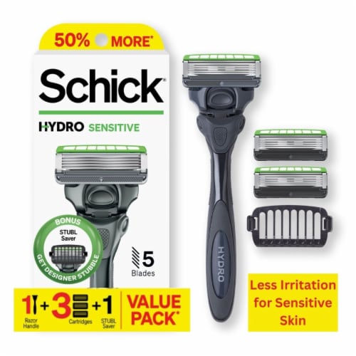 Schick Hydro Sensitive 5-Blade Razor for Men + 3 Refills with Flip-Back Precision Edger Perspective: front