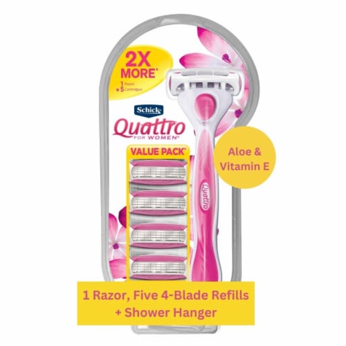 Schick Quattro For Women 4-Blade Razor + 5 Refills with Aloe & Vitamin E Perspective: front