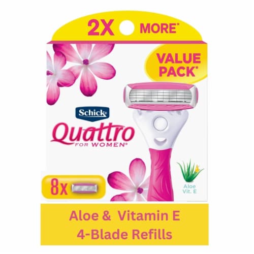 Schick Quattro For Women 4-Blade Razor Refills with Aloe & Vitamin E Perspective: front