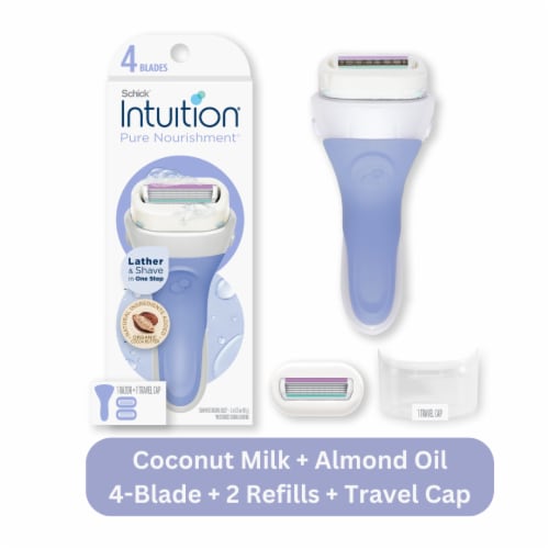 Schick Intuition Pure Nourishment 4-Blade Razor + 2 Refills for Women with Coconut Milk & Almond Oil Perspective: front