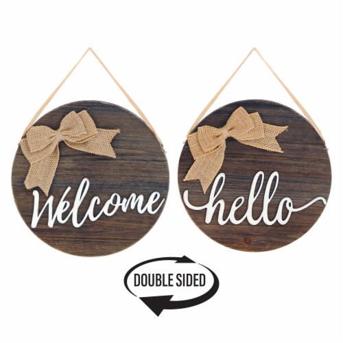 Welcome Hello Reversible Wood Wall Dcor Perspective: front