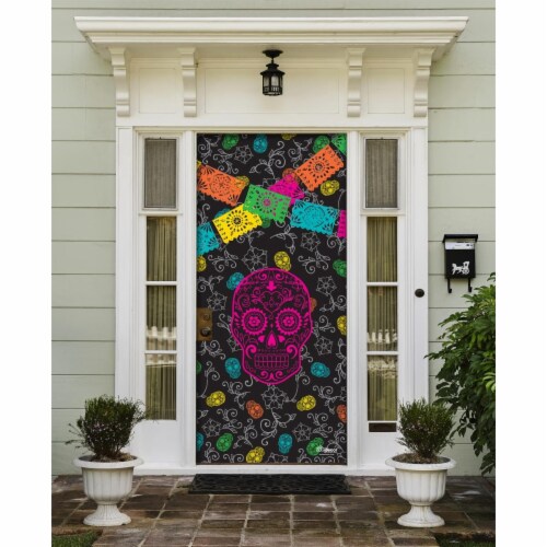 My Door Decor 285906HALL-005 36 x 80 in. Day of the Dead Halloween Front Door Mural Sign Bann Perspective: front