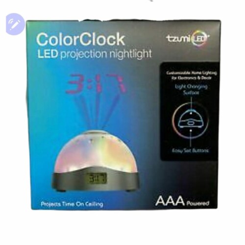 Battery Powered Alarm Clock with Moon & Stars Display Projection Clock Perspective: front
