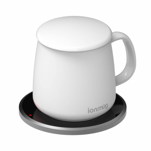 Ionmug & Charging Coaster 12oz. Stainless Steel Self Heating Coffee Mug with Lid, White