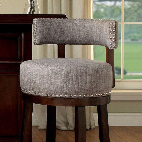 Lynsey Contemporary 29 Barstool With linen Cushion, Light Gray Finish, Set of 2- Saltoro Perspective: front