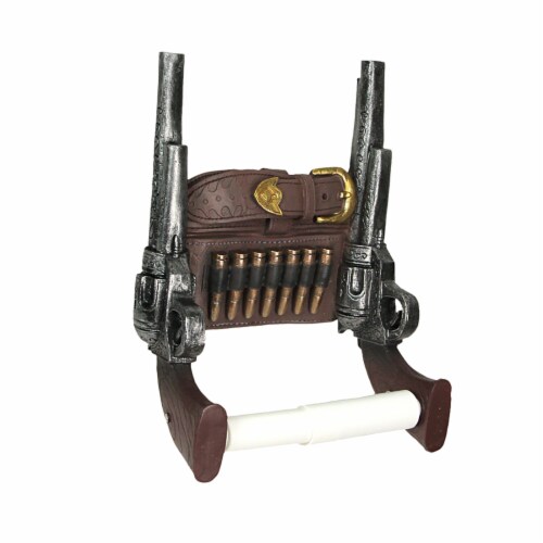 Wipe of the Wild West Double Six Shooter Western Cowboy Toilet Paper Roll Holder Perspective: front