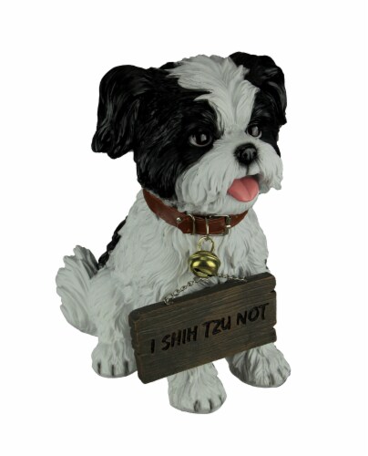 White Shih Tzu Puppy Indoor Outdoor Welcome Statue with Reversible Message Sign 