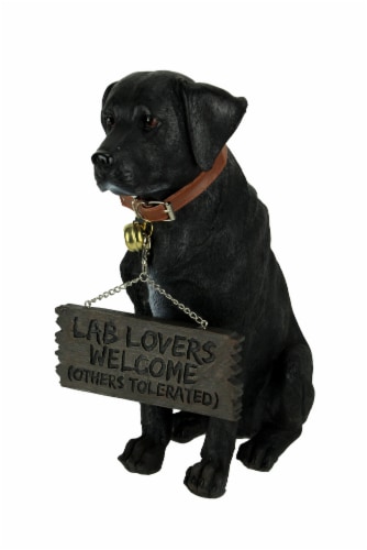 Black Lab Dog Indoor Outdoor Welcome Statue with Reversible