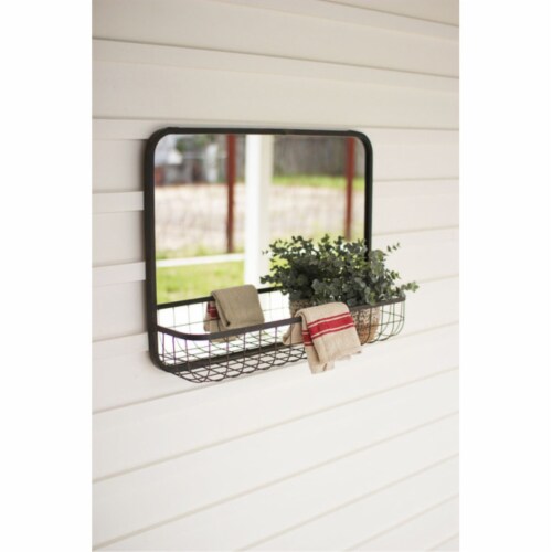 Rectangle Mirror With Wire Basket Shelf Perspective: front