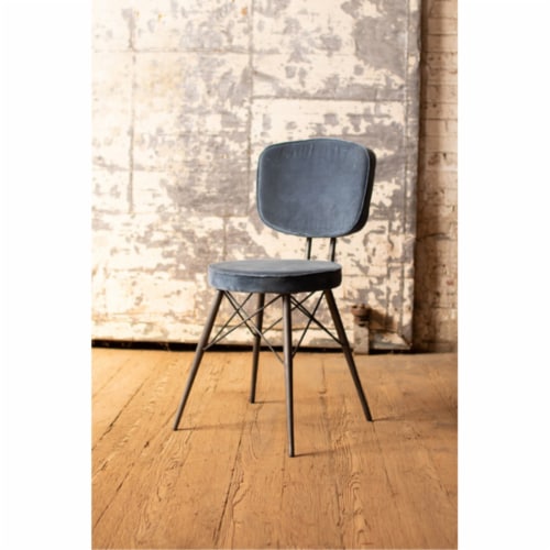 Velvet Dining Chair With Iron Frame - Steel Blue Perspective: front