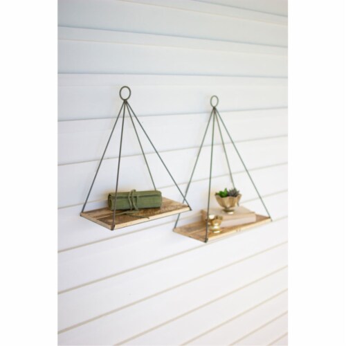 Set Of Two Triangle Shelves With Recycled Wood Perspective: front