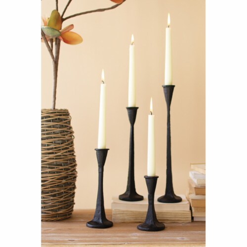 Set Of Four Cast Iron Taper Candle Holders - Black Perspective: front