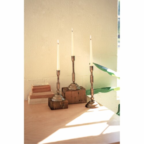 Set Of Three Metal Taper Candle Stands - Antique Brass Perspective: front