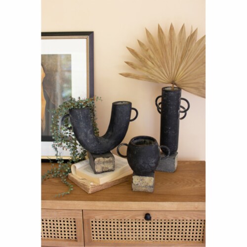 Set Of Three Black Modern Clay Vases On Rock Bases, 1 - Harris Teeter