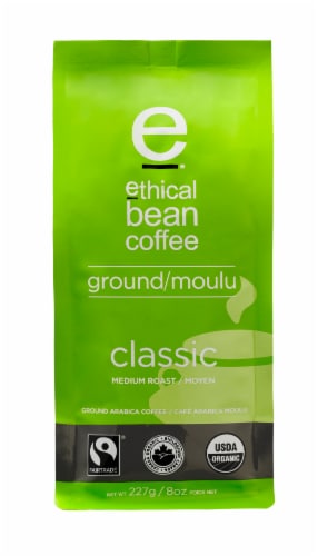 Ethical Bean Fairtrade Organic Coffee, Classic Medium Roast, Ground Coffee Perspective: front