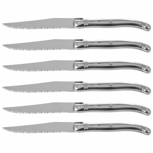 Slitzer 6-piece European Style Steak Knife Set Elegantly Contoured Kitchen Cutlery Perspective: front