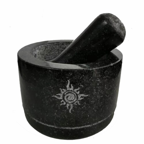 Health Smart Mortar and Pestle Set - Dual Sided/Flip Solid Granite Bowl for Grinding Seeds Perspective: front