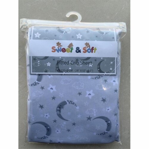 Sweet & Soft 2358748 Printed Cloud & Moon Baby Fitted Crib Sheet, Grey - Case of 48 Perspective: front