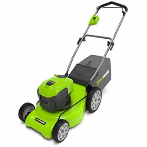 Greenworks 2507602 20 in. 12A Corded Lawn Mower, Green & Black Perspective: front