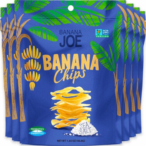 Banana Chips Sea Salt (6 Packs) Gluten Free, Vegan, no sugar added, healthy chips Perspective: front