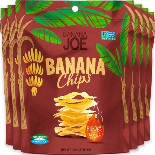 Banana Chips BBQ (6 Packs) Gluten Free, Vegan, no sugar added healthy chips for kids adults Perspective: front