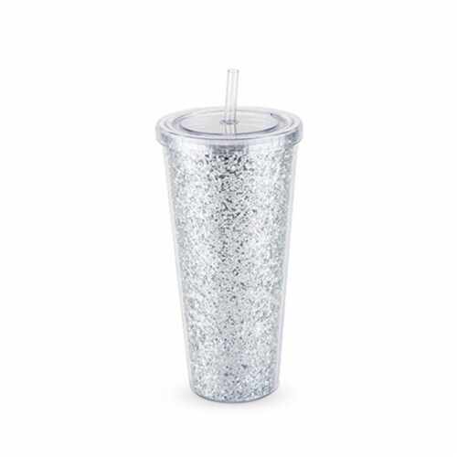 True 5394 Glam Silver Double Walled Glitter Tumbler Perspective: front