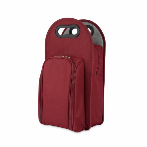 Metro™: 2-Bottle Tote in Burgundy & Grey Perspective: front