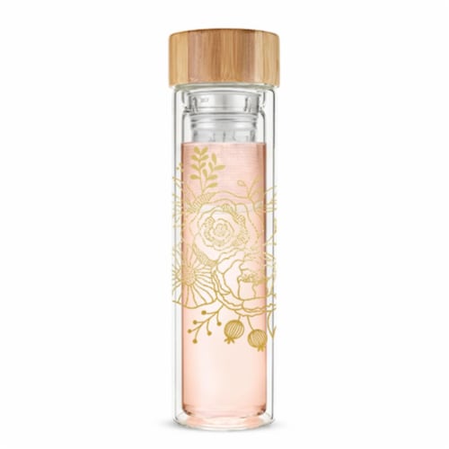 Pinky Up Blair Bouquet Glass Travel Infuser Mug- Clear Perspective: front