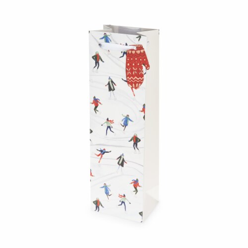 True Fabrications Holiday Skaters Single Bottle Wine Bag - White Perspective: front