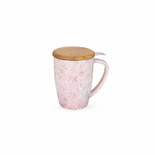 Pinky Up 8183 12 oz Bailey Marrakesh Ceramic Tea Mug & Infuser, Pink Perspective: front