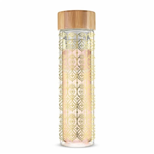 Pinky Up 16 oz Blair Arabesque Gold Glass Travel Infuser Mug, Multicolor Perspective: front